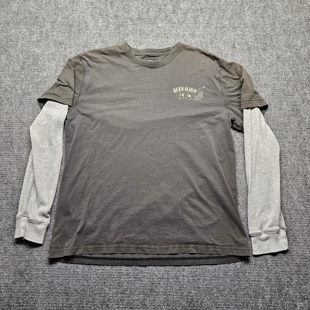 Lucky Brand Aces High Casino Layered Thermal Long Sleeve Shirt Grey Mens Large